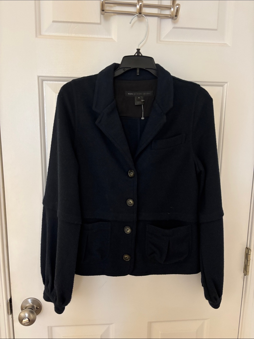 Marc Jacobs Dark Navy Knit Notch-Collar Blazer